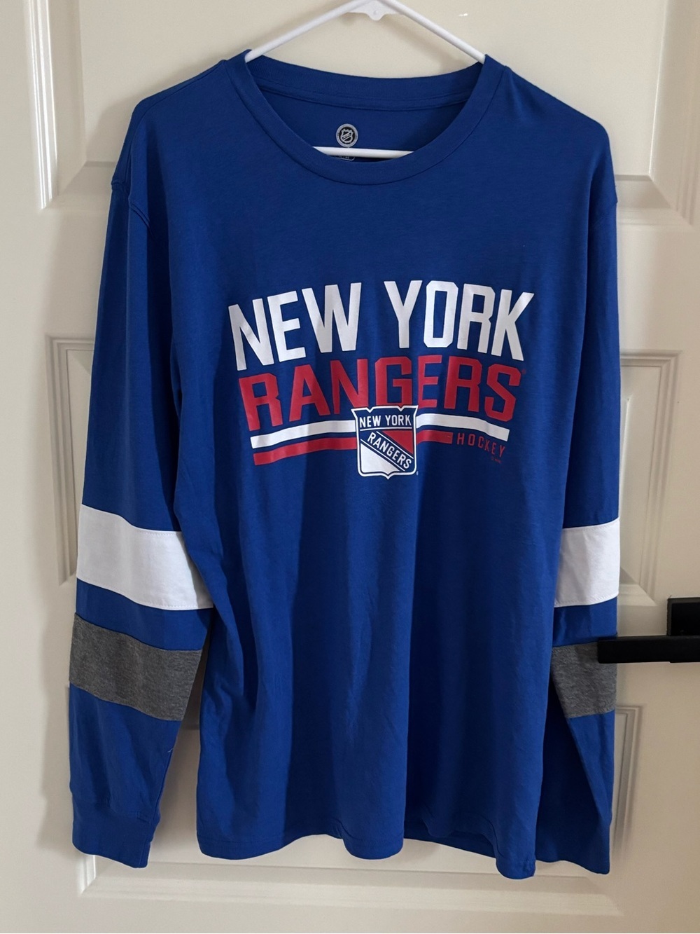 NHL New York Rangers Royal Blue Long Sleeve Tee with White & Gray Stripes